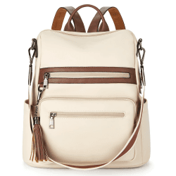 WESTBRONCO Leder Rucksack für Damen Anti Diebstahl Rucksack Handtasche 2 in 1 Schultertasche Daypacks A-03-weiß