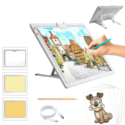 TOHETO A3 Leuchttisch, Kabellos Leuchtkasten mit Ständer und Oberem Magnetclip 3 Farben Stufenlos Dimmbar 6 Helligkeitsstufen Wiederaufladbares Leuchttafel für Diamantmalerei, Zeichnen (Weiß) A3 (Weiss)