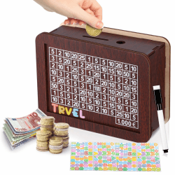 YUNYODA Spardose aus Holz, Wiederverwendbare Sparbox mit Zahlen Ankreuzen, Retro Spardose für Scheine Kinder-Sparziel, Hilft Kindern und Erwachsenen Die Gewohnheit Zum Sparen(1000€) Holz-1000€