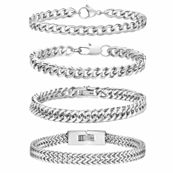 Esmoly Armband Herren Bracelet Silber Armband - 4 Stücke Silber Gold Schwarz Edelstahl Armbänder 19cm/21cm/23cm Länge Abschluss Geburtstags Geschenke für Männer Junge Weihnachtsgeschenk 19cm Silber