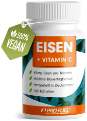Eisentabletten 180x mit 40 mg Eisen + Vitamin C (40mg) aus Hagebutten - Tabletten VEGAN mit bioverfügbarem, hochdosiert aus -Bisglycinat - ohne unerwünschte Zusatzstoffe Eisen + Vitamin C 90 g (1er Pack)