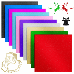 EPRCUT Vinylfolie Plotter 10 Stück, Selbstklebend Plotterfolie Vinyl 30,5 x 30,5 cm Folie für Cricut, 10 Farben Glitzer Vinylfolie für Silhouette Cameo, Dauerhaften Aufklebern DIY 30,5cm x 30,5cm 10 Stück Glitzer