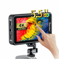 Desview R5II Touchscreen Kamera Field Monitor 5,5 Zoll Camera Monitor mit Sonnenblende Haube/4K HDMI, 800Nits 178° Weitwinkel, 1920x1080 IPS 3D LUT Video Peaking Focus Assist für DSLR Kameras R5II-Touchscreen