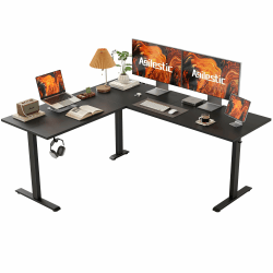 Agilestic L-förmig Höhenverstellbarer Schreibtisch, 160 x 140 cm Schreibtisch Höhenverstellbar Elektrisch, Eckschreibtisch Ergonomischer Steh-Sitz Tisch Computertisch, Schwarz Schwarz 160 x 140 cm
