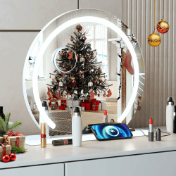 YU YUSING Hollywood Schminkspiegel mit Beleuchtung, 50 X 48cm Spiegel Dimmbar mit 3 Farbtemperaturen, Groß Kosmetikspiegel Vanity Spiegel Tischspiegel mit Touchscreen USB Für Makeup 10X Vergrößerung 50x50 Cm,lichtleiste, Weiß