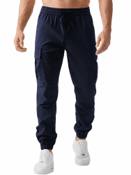 JMIERR Cargohose Herren Lang Jogger Sporthose Elastischer Taille mit Kordelzug Sweatpants Herren mit Taschen XL Navy Blau