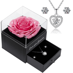 Qinqinxin Muttertagsgeschenk für Mama Ewige Echte Rose Love You Forever Geschenkbox konservierte echte Rose mit Herz für Valentinstag Muttertag Hochzeit Jahrestag Geburtstag Geschenk für Sie 3-rosa