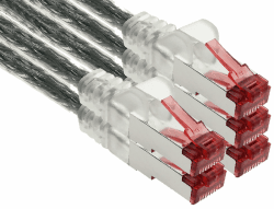 1aTTack.de - 5x 3 Meter CAT6 Patchkabel S/FTP PIMF Schirmung CAT.6 RJ45 Netzwerkkabel Ethernetkabel DSL LAN Router Switch Modem Patchfeld - transparent - 5 Stück 3 M 5 Stück Transparent
