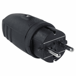 as - Schwabe Gummistecker Schutzkontaktstecker mit doppeltem Schutzkontakt, Leitungen bis max. 2,5mm² - für den Außenbereich geeignet, 230V, 16A, IP44, Schwarz, Made in Germany, 60410 Schwarz Gummistecker Gummistecker