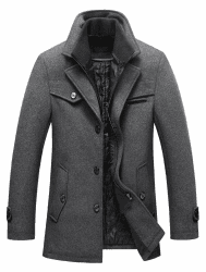 Lavnis Herren Warm Wollmantel Stehkragen Wintermantel Kurzmantel Winter Jacke Business Freizeit L Style4-grau