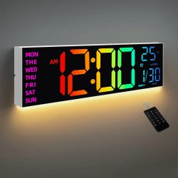 Wanduhr Digital - 8 Farben Digitale Wanduhr 16,2" Große Digitale Uhr mit Temperatur, Datum, Nachtlicht, Automatische Helligkeitsregelung, 24/12-Stunden Wanduhr für Wohnzimmer Büro Fitnessstudio White