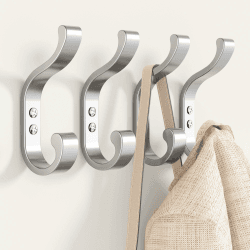 jockcaras Garderobenhaken, kleiderhaken zum Schrauben Silber, Wandhaken für Garderobe, Jacken, Hut, Metall Haken für Schlafzimmer, Wohnzimmer, Badezimmer, Kleiderschrank, Vintage, 4 Stück Silber 4 Stück