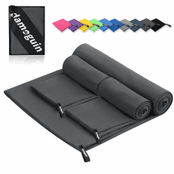 damoguin 3er-Set Mikrofaser Handtuch, Groß (180*80cm) & 2 Stück Klein (80*40cm) Schnelltrocknende Microfaser Fitness Handtücher, als Sporthandtuch, Strandtuch, Badetuch und Reisehandtuch (Dunkelgrau)