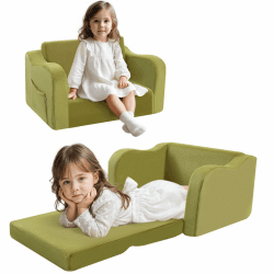 MeMoreCool Kindersofa Kindersessel Ausklappbar, Bequemes Bettsofa für Kleinkinder, 2-in-1 Schlafsofa für Kuschelecke Kinderzimmer, Mini Baby Sofa mit Schlaffunktion für Jungen und Mädchen, Grün