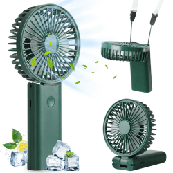 Hianjoo Handventilator Tragbarer mit Lanyard, Nackenventilator Mini Ventilator, 3 IN 1 Faltbarer USB-Lüfter, Wiederaufladbarer Leiser Taschenventilator für Zuhause und Outdoor - Grün