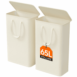 Lifewit 65L Wäschekorb Schmal mit Deckel, Wäschekorb Waschenkorbe Faltbar Klein, Wäschesammler mit Griffen, Wäschebox Laundry Baskets für Waschküche Schlafzimmer, Badezimmer, Weiß, 2 Packungen 2 Weiß