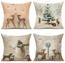 YCOLL Kissenbezug 40x40 4er Set Kissenbezug Weihnachten Kissenbezüge Dekokissen Leinen Kissenhüllen für Deko Weihnachten Sofa Schlafzimmer Couch 40x40 cm Ch076 40 x 40 cm, 4 Stück