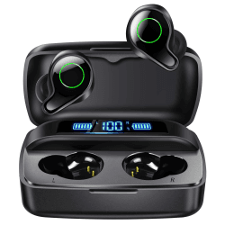 Esiposs Kopfhörer Kabellos, Bluetooth 5.0 in-Ear Kopfhörer mit Mikrofon 156H Spielzeit mit USB-C LCD Ladekoffer, Wireless Stereo Sound IPX7 Wasserdicht Ohrhöre for i Phone Samsung Android schwarz