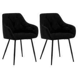 WOLTU 2er Set Esszimmerstühle, Küchenstuhl, Stuhl Esszimmer Wohnzimmer, ergonomischer Sessel, Armlehnstuhl, Polsterstuhl, Sitzfläche aus Samt, Metallbeine, Schwarz, EZS02sz-2 Schwarz Samt