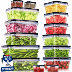 Kottwca Frischhaltedosen mit Deckel Set, 30-teilige Tupperdosen Set (15 Behälter+15 Deckel), Küche Meal Prep Boxen 100% Auslaufsicher, BPA-Frei Frischhaltedose für Mikrowellen und Kühlschrank