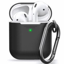 Keybudz Elevate Schutzhülle mit Karabiner für Apple AirPods Case, Etui Hülle, Kopfhörer Ohrhörer Zubehör Ladecase, schwarz