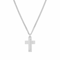 s.Oliver Kette mit Anhänger Edelstahl Herren Halsschmuck, 50 cm, Silber, Kreuz, Kommt in Schmuck Geschenk Box, 2024253
