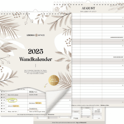 Lebenskompass Kalender 2025 Wandkalender – Familienplaner 3 Spalten mit Monatsübersicht – Achtsamer Wandkalender 2025 zum Aufhängen, ideal für Familien