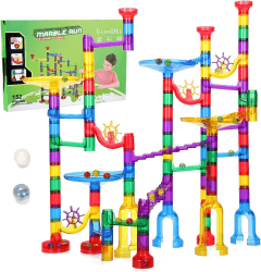 Ucradle Kugelbahn - 152pcs Mehrfarbige Murmelbahn Marble Run Set mit Bahnelementen und Glasmurmeln, Mint Lernspielzeug und Konstruktionspielzeug für Kinder Mädchen Jungen 4+ 152 Stück