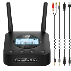 1Mii B06TX+ Bluetooth 5.2 Transmitter mit großer Reichweite, aptX HD & Low Latency Bluetooth Audio Sender mit Bildschirmanzeige für TV/PC/Projektor an 2 Bluetooth-Kopfhörer/Lautsprecher