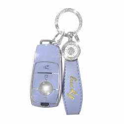 RCBDCYGJ Autoschlüssel Hülle Cover Passt für Mercedes Benz A B C E G S SL CLS-Klasse AMG GLK GLA 3 Tasten Schlüsseletui TPU Silikon Schlüsselhülle mit Lederanhänger Schlüsselanhänger For Benc-A-grey