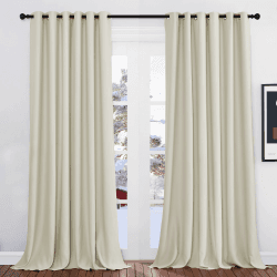 PONY DANCE Extra Breite Gardinen Wohnzimmer Ösenvorhang 2er Set H 245 x B 200 cm Verdunklungsvorhänge Ösen Gardinen Blickdicht Thermo Vorhänge gegen Kälte, Hellbeige H245 x B200 cm (2er Pack) Hellbeige