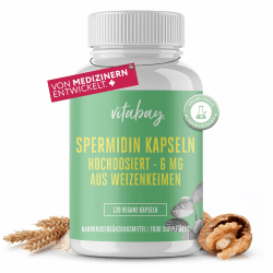 Vitabay Spermidin 6mg hochdosiert - 120 VEGANE Kapseln aus Weizenkeimen - Spermidin Kapseln hochdosiert Spermedin - Natürliches Spermidine - Weizenkeime Spermidin 120 stück (1er Pack)