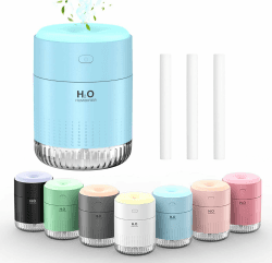 KARFUN Small Humidifiers,Portable Desk Humidifiers,Luftbefeuchter,Desktop Leiser Mini Luftbefeuchter mit 7 Farben Licht,Automatische Abschaltung,Büro,Schlafzimmer,Auto Blau