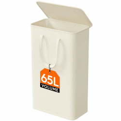 Lifewit 65L Wäschekorb Schmal mit Deckel, Wäschekorb Waschenkorbe Faltbar Klein, Wäschesammler mit Griffen, Wäschebox Laundry Baskets für Waschküche Schlafzimmer, Badezimmer, Weiß, 1 Packungen 1 Weiß