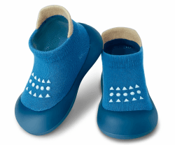 Dookeh Krabbelschuhe Baby, Lauflernschuhe Kinder, Rutschfeste Hüttenschuhe Sockenschuhe für Mädchen Junge 12-18 Monate A3 Blau