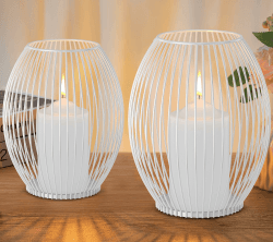 GoMaihe Kerzenständer 2er Set, Deko Wohnzimmer Schlafzimmer Badezimmer Windlicht Kerzenhalter für Stumpenkerzen Tischdeko Weihnachten Hochzeit Geschenk, Metall Öffnen und Schließen, Weiss