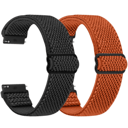 SHIJZWD Elastische Uhrenarmbänder 16mm 18mm 20mm 22mm Armband mit Schnellverschluss, Verstellbares Dehnbares Nylon Loop Sport Atmungsaktive Ersatzarmband für Herren Damen Schwarz+Orange 22mm