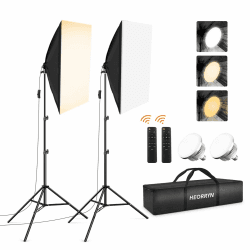 Softbox Set Fotostudio, Heorryn 85W LED Studio Beleuchtung Soft Box mit Fernbedienung dimmbare 2700-6400K Farbtemperaturen Lampen für Studio Porträts, Fotografie