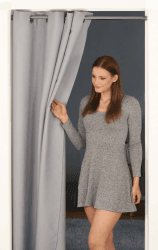 tinycurtains, Türvorhang mit Teleskopstange, einfache Montage in nur 1 Minute ohne Bohren, für alle gängigen Türgrößen (Türvorhang hellgrau + Stange Silber, Türbreite 55-90cm) H210 x B150 cm (1er Pack) Türvorhang Hellgrau + Stange Silber
