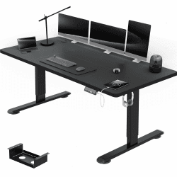 Airfish Höhenverstellbarer Schreibtisch mit USB-Buchse, Elektrisch Schreibtisch mit Kabelwanne, Computertisch, Bürotisch, Stehpult mit Erinnerung an sitzende Tätigkeiten, 160 x 80 cm, Schwarz Schwarz 160 x 80 cm