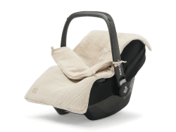 Jollein Fußsack Basic Knit Nougat - Für Babyschale Kinderautositz Gruppe 0+ und Kinderwagen - Für 3-Punkt- und 5-Punkt-Gurt - Strickmuster und Fleece Futter - Beige Nougat Basic Knit