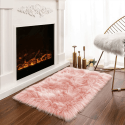 Latepis Teppich Rosa 60x90 cm Teppich Flauschig Teppich Schaffell Kunstfell Teppich Klein Schlafzimmer Teppich Warm Teppich Weich Moderner Stil 60 x 90 cm Rosa