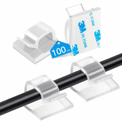 Abnii 100 Stück Kabelhalter Selbstklebend, Kabelclips Schreibtisch für Kabelklemmen Kabelbefestigung Kabelführung Organizer Haken Draht Halter für Kabelmanagement Lichterkette, Groß 3M Kleber Groß-100stück Transparent