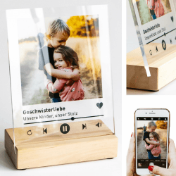 Personalisiertes Foto-Geschenk, Spotify Song Cover Glas, mit eigenen Foto Bild, Name & Widmung - zu Weihnachten Geburtstag Freundin Freund Frau Männer Oma Opa, 15x20cm - druck hinter 5mm Acrylglas 1) 15x20cm