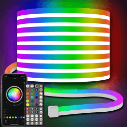 AILBTON LED neon Light 32.8ft,Flexible,with Application/Remote Control Control,Multiple Modes,IP65 Outdoor RGB Waterproof,Bedroom Indoor Music Synchronization Game bar Light 32.8FT-Led Neon