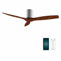 Cecotec - Deckenventilatoren EnergySilence Aero 5500 Aqua IronDarkWood Connected, Motor DC 40 W, Wi-Fi-Steuerung, Innen- und Außenanwendung, 3 Flügel, 6 Auswahl, Metalisch und Dunkelbraun Stahlgehäuse Dunkle Holzflügel