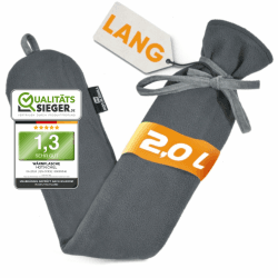 HOT.N.CHILL® Premium Wärmflasche lang I 2.0L I Weich & kuschelig I 72cm lange Wärmflasche zum Umhängen & Zubinden als Schulter- & Nackenwärmflasche I Long Hot Water Bottle I Auslaufsicher & getestet Grau (2.0l Lang) 2.0L lang