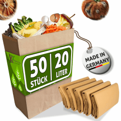 Biomüllbeutel 20L I 50Stk Bio Müllbeutel plastikfrei I Biomüllbeutel Papier nass & reißfest I Papiertüten für Biomüll I Biomülltüten Papier