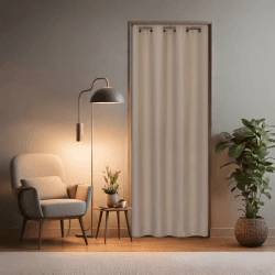 tinycurtains, Türvorhang mit Teleskopstange, einfache Montage in nur 1 Minute ohne Bohren (Türvorhang beige + Stange Silber, Vorhang 195 x 150 cm (HxB); Stange 55-90 cm) Vorhang 195 x 150 cm (HxB); Stange 55-90 cm Türvorhang Beige + Stange Silber