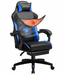 GTPLAYER Gaming Stuhl, Gaming Chair, Ergonomischer Höhenverstellbarer Bürostuhl, Zweckmäßig für Winter und Sommer, mit Doppelrückenlehne, mit Fußstütze abnehmbarem Bezug und Lendenwirbelstütze Blau